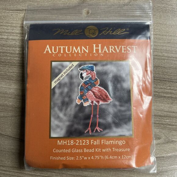 Mill Hill Cross Stitch Glass Bead Kit Fall Flamingo MH18-2123 2.5x4.75 Inch - Picture 1 of 6